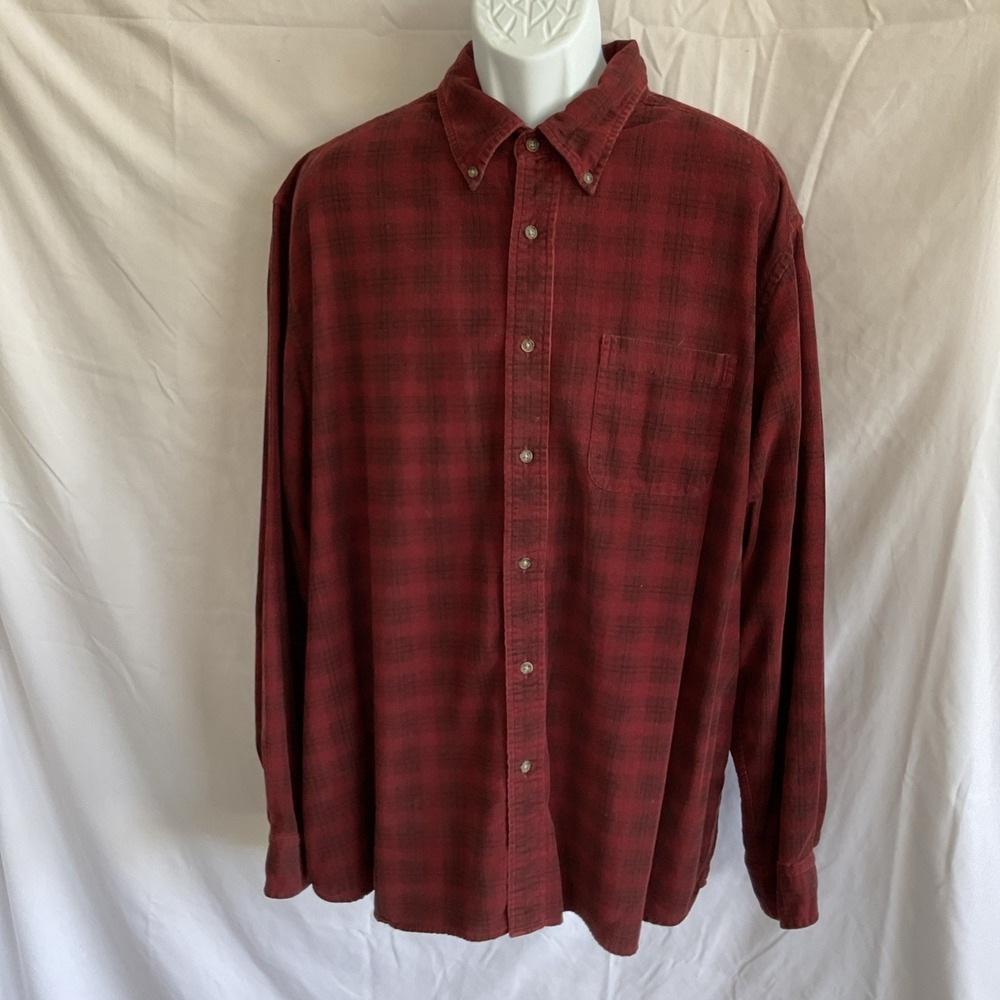 4 XL Men's Shirt Eddie Bauer Corduroy Maroon Plaid Gorpcore Old Money Read Size